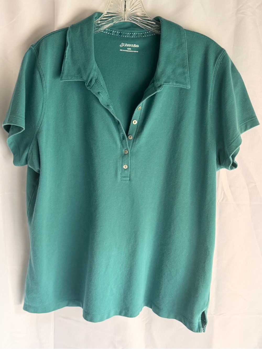 St. John's Bay Teal/Greenish Polo with Button Placket Top Size XL